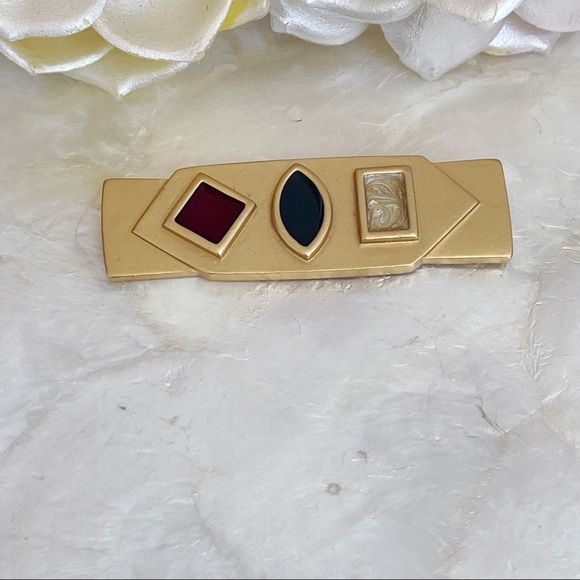 Vintage Monet Gold Tone Enamel Statement Brooch - Picture 2 of 9